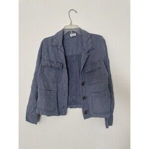 Nicole Miller Women’s Blue Linen Coastal Button Front Shirt Jacket Size Small